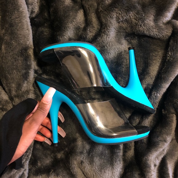 Yandy 5” UV Reactive Slide Neon Baby Blue Heels - Picture 5 of 8